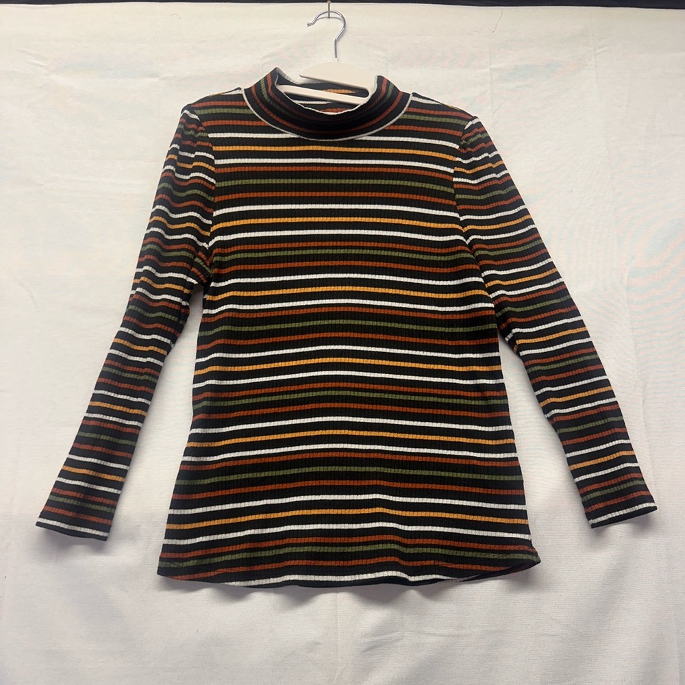 Free People Fall Colors Striped Mock neck Top Womens Size Medium